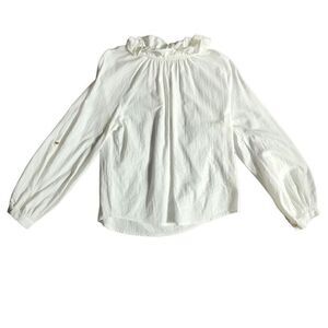 Grifflin Paris Women’s White Cotton Long-sleeved Ruffled Neck Size Small